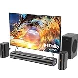 Hiwill 4.1ch Sound Bar with Dolby Atmos, 300W Sound Bar for Smart TV with Subwoofer, 2 Front Surround Speakers, Soundbar for TV Speaker, Adjustable Bass, Surround Sound System for TV, HiElite A41