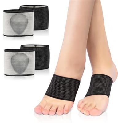 Arch Support Bands, 2 Pairs Copper Arch Support Relief Plus Braces Sleeves with Gel Pad for Plantar Fasciitis Relief, Foot Orthotic Compression Bands for Flat Feet, Fallen Arches, Arch Pain (S, Black)