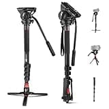NEEWER Professional Camera Monopod with Feet, 70.5"/179cm Telescopic Portable Aluminum Travel Monopod with Pan Tilt Fluid Head and Removable Tripod Base for DSLR Camera Camcorder, Max Load 13.2lb/6Kg