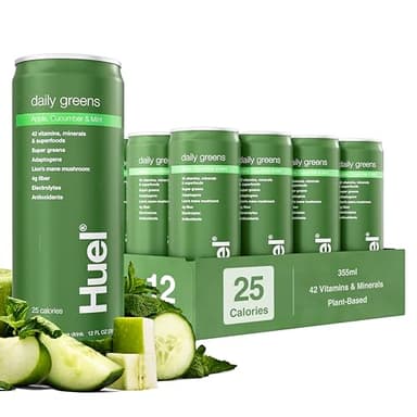 Huel Daily Greens Ready-to-Drink | Apple Cucumber Mint Superfood Greens | 91 Vitamins, Minerals, and Wholefood-Sourced Ingredients | Adaptogens, Antioxidants, Gut-Friendly Probiotics | 12 Fl Oz, 12 Pk