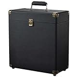 Costravio Vinyl Record Storage Case LP Album Collection Display Box Water Resistant Vinyl Record Organizer Storage Holds 30 Valuable Records 7/10/12 Inch Collapsible Storage Crate Black