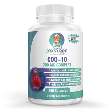 Dr. Valerie Nelson CoQ10 - Co-Enzyme Q10-200 mg - Excellent Value - 200 Caps - Quick Absorption - Veg. Caps - Non-GMO - Ubiquinone - Heart & Cellular Energy & Brain Supplement by Foxxy Doc