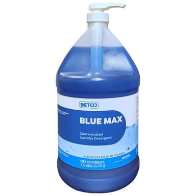 Detco Blue Max Industrial-Strength Laundry Detergent Concentrate - Safely Clean 256 Loads Per Gallon, 1/2 Ounce Per Load, Heavy Duty Concentrated Commercial Formula, 1 Liquid Gallon Bottle, Pack of 1