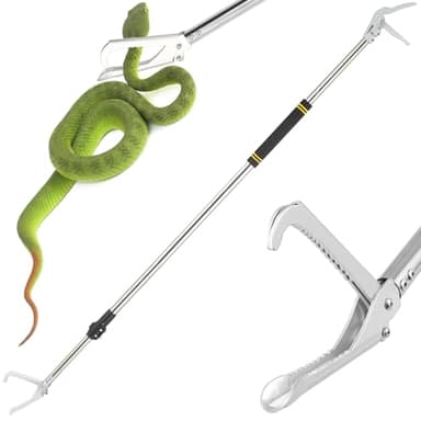 Greeily Snake Grabber Tool, 68" Snake Tongs for Rattlesnake Heavy Duty Professional Reptile Tongs Extra Long with Wide Jaw Handling Tool Stainless Steel Tube Sponge Handle (68inch (black))