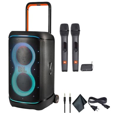 JBL PartyBox 520 Portable Speaker 400W RMS Power | AI Sound Boost | Telescopic Handle & Wheels | 15-Hour Battery + Two Microphone System + AUX Cable - Party Karaoke Kit