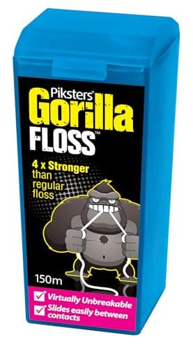 Piksters Gorilla Floss, 150 Meters (164 Yds), Extra Strong Dental Floss, Plaque Remover for Teeth, Shred Resistant, Smooth Gliding, Waxed, Deep Cleaning Teeth Flosser, Oral Care for Adults & Kids