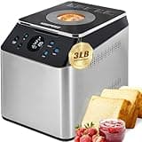 3LB Larger & 20-in-1 Ultra Quiet Bread Maker Machine, 710W Die-Cast Ceramic Pan Bread Machine with Dual Heaters, Stainless steel Breadmaker with Auto Fruit Dispenser & 2 Custom Menus,Extra 2 Paddles