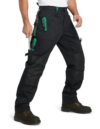 SKPRO Men's Work Pants, Cargo Pants with Reinforced Knee Pad Pockets, Relaxed Fit Carpenter Pants for Construction (Black, 32W×32L)