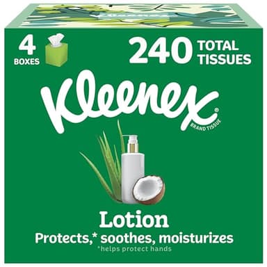 Kleenex Lotion Facial Tissues with Coconut Oil, 4 Cube Boxes, 60 Tissues Per Box, 3-Ply