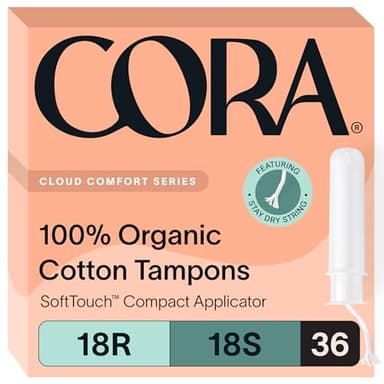 Cora Organic Cotton Tampons Multipack (18 Regular, 18 Super Tampons)
