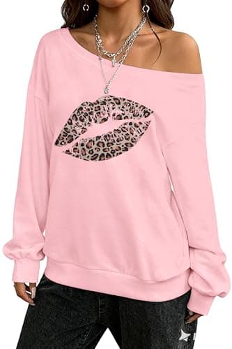 KIDDAD Leopard Bow Sweatshirt for Women Off the Shoulder Sweatshirts Y2k Graphic Shirt Fall Casual Long Sleeve Top