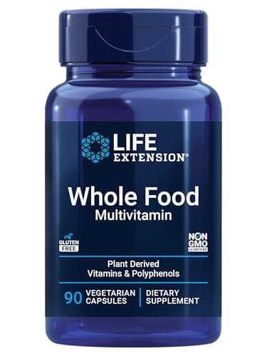 Life Extension Whole Food Multivitamin, Plant-derived Vitamin D3, A, B, C & E, Plus Minerals, Plant extracts, Stay Healthy from Head to Toe, Gluten-Free, Non-GMO, Vegetarian, 90 Capsules