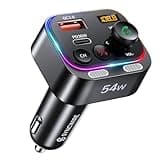 Syncwire Bluetooth 5.4 FM Transmitter Car Adapter 54W (PD 36W & 18W) [Stronger Dual Mics] [Light Switch] [HiFi Bass Sound] [Fast Charging] Wireless Radio Receiver Hands-Free Calling LED Display