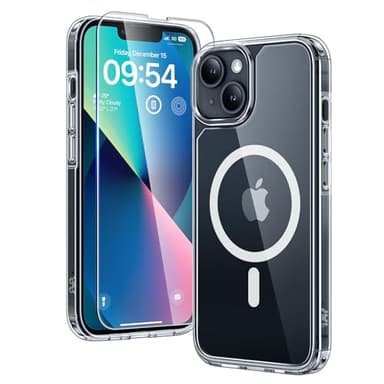 TAURI 2 in 1 Magnetic for iPhone 13 Case, [Compatible with MagSafe] [with 1X Screen Protectors] Not-Yellowing, Military-Grade Protection Slim Phone Case for 13 Cover, Clear, 6.1"