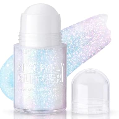 HOSAILY Roll-on Holographic Body Glitter Gel for Face Hair, Chameleon Color Changing Glitter Gel Under Light, Chunky Mermaid Sequins Festival Party Rave Accessories Shimmer Makeup (Sparkling Pink)