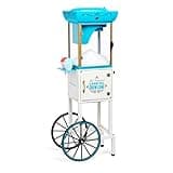 Nostalgia Snow Cone Shaved Ice Machine - Retro Cart Slushie Machine Makes 48 Icy Treats - Includes Metal Scoop, Storage Compartment, Wheels for Easy Mobility - White, Blue