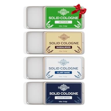THEMANCODE Solid Cologne for Men, Stocking Stuffers, Valentines Day Gifts for Him, Sandalwood, Vetiver, Cedarwood, Sage Scents, 4 Pack