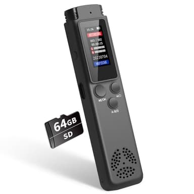 64GB Digital Voice Recorder Voice Activated Recorder for Lectures Meetings, Audio Recorder with Playback, Password, Variable Speed, Tape Recorder USB Charge, MP3