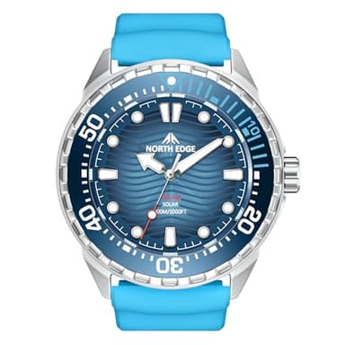 NORTH EDGE Solar Powered Dive Watch Women Men’s Watch, 1000FT/300M Water Resistance, Luminous Dial, Silicone Strap 45.8MM