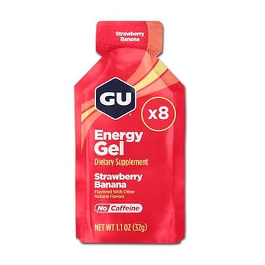 GU Energy Original Sports Nutrition Energy Gel, Vegan and Dairy-Free On-the-Go Energy for Any Workout, Strawberry Banana, 8-Count