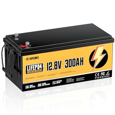 Rvpozwer 12V 300Ah LiFePO4 Battery, Built-in 200A BMS, 15000 Deep Cycles, 3840Wh, Low Temp Protection Lithium Iron Phosphate Battery for Home Energy, RV, Trolling Motor, Marine, Solar, Off-Grid