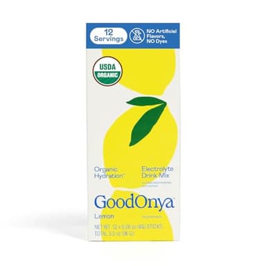 GOODONYA Organic Hydration Electrolyte Drink Mix, Certified Organic Hydration Powder, Non-GMO, Biochecked Glyphosate Free, Low Sugar, Lemonade Flavor, No Artificial Flavors,12 Stick Packs