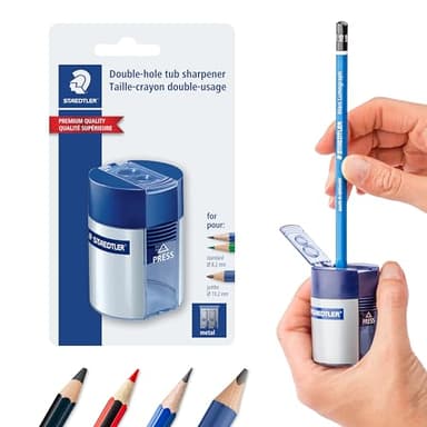 STAEDTLER Pencil Sharpener with 2 Holes - Dual Size Manual Sharpener for Standard, Colored & Makeup Pencils - Compact Design