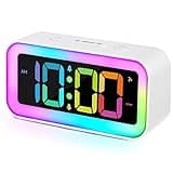 Cadmos Loud Alarm Clock for Bedrooms with Dynamic RGB Night Light,Heavy Sleepers Adults,Dual Alarm,Dimmer,USB Charger,Small Bedside Digital Clock with Led Display for Kids,Teens,Seniors (White)