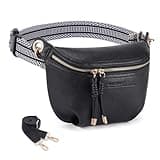 Fanny Pack Crossbody Bags for Women Vegan Leather Belt Bag Waist Pack Causal Chest Bum Bag With 2 Straps Black