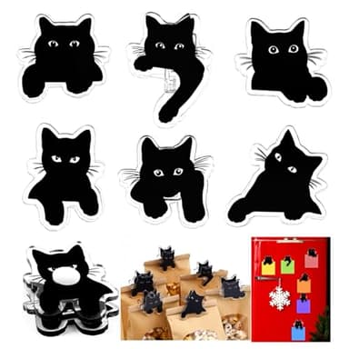 Acellegic 12 Pack Cat-Shaped Magnetic Chip Clips Cute Black Cat Food Bag Clips Funny Magnets for Snack or for Use on The Fridge, Kitchen Organization and Home Use, Remove Protective Film