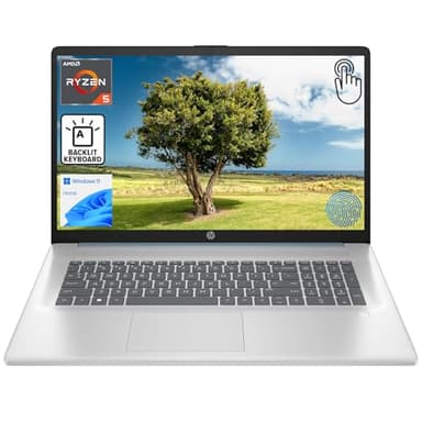 HP 17.3" Touchscreen Laptop for Work and Home, AMD Ryzen 5 7430U, 8GB RAM, 512GB SSD, Webcam, HDMI, Backlit Keyboard, Fingerprint Reader, Wi-Fi 6, Windows 11 Home, Blue