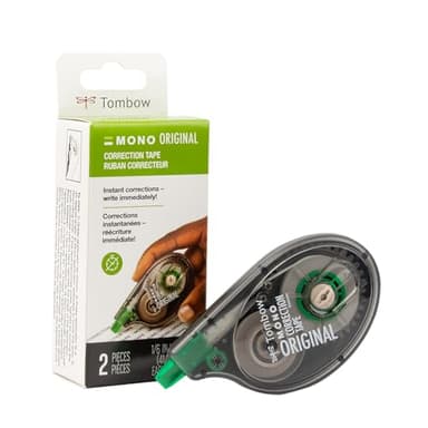 Tombow 68627 MONO Correction Tape, Non-refillable, White, 1/6" x 394", 2 Count (Pack of 1)