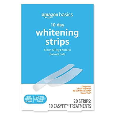Amazon Basics 10 Day Teeth Whitening Strips Kit, Enamel Safe Formula, Convenient Daily Use, 10 Treatments, 1-Pack (Previously Solimo)