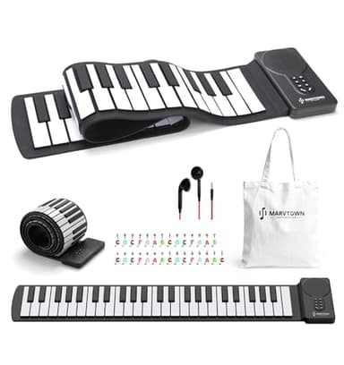 MARVTOWN 49Key Roll Up Digital Piano Keyboard,Portable Foldable Electronic Piano with speaker,earphones,8 Tones,6 Demo Songs,Rechargeable Flexible musical keyboard for Beginners&Kids(Black&White)