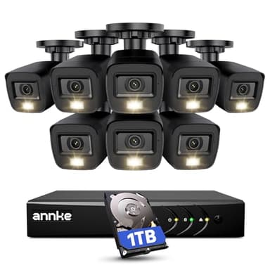 ANNKE 3K Lite Wired Security Camera System Outdoor with AI Human/Vehicle Detection, 8CH H.265+ DVR and 8 x 1920TVL 2MP IP67 Home CCTV Cameras with Smart Dual Light, Color Night Vision, 1TB Hard Drive