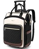 Rolling Backpack for Women, 16 Inch Travel Backpack with Wheels, Vertical Storage Wheeled Laptop Backpack, Underseat Carry on Luggage for Adults Business Work, Stylish Rolling Laptop Bag, Beige Brown