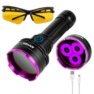 ANYGO 365nm Rechargeable UV Flashlight with Filter Lens, 30W Powerful Black Light, Ultraviolet UV Led Torch for Air Conditioner Leak Detection/Pet Urine Detection/Rocks Scorpion Hunting/Camping