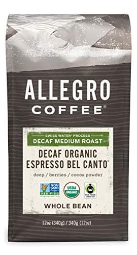 Allegro Coffee Decaf Organic Espresso Bel Canto Whole Bean Coffee, 12 oz