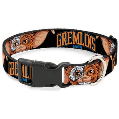 Warner Bros. Horror Movies Pet Collar, Dog Collar Plastic Buckle, Gremlins 1984 Gizmo Face Close Up Black, 9.5 to 13 Inches 1.0 Inch Wide