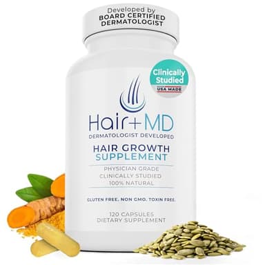 Hair Plus MD Hair Growth Supplement, 120 Capsules – Supports Hair Growth & Density – Dermatologist-Developed with Collagen & Vitamins – Gluten-Free, Toxin-Free, Non-GMO – 1 Month Supply