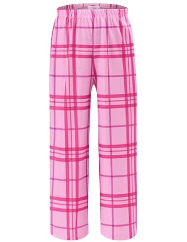 Ekouaer Girls Soft Pajamas Pants Cute Print Pattern PJ Bottoms Comfortable Lounge Long Pants with 2 Pockets 4-14 Years Small Pink Plaid 160