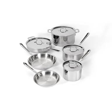 All-Clad D3 10-Piece Stainless Steel Cookware Set, The Original Bonded Made in USA Cookware- Includes Frying Pans, Saucepan, Sauté-Pan, Stockpot -Induction & Oven Safe