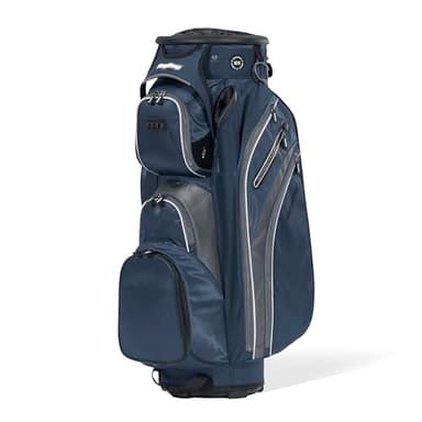 Bag Boy Revolver XP Golf Cart Bag, 14 Way 360⁰ Rotating Top with Full Length Individual Dividers, External Putter Tube, 9 Pockets, Navy/Charcoal/White