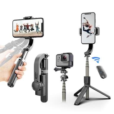 Gimbal Stabilizer for Smartphone ，with Retractable Selfie Stick and Tripod，1-Axis Multifunction Remote 360°Automatic Rotation， Auto Balance for iPhone/Android