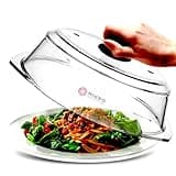 Tall Glass Microwave splatter cover | Sturdy clear 100% food safe BPA free glass lid with easy grip silicone handle | Heavy-duty glass for longer life, Dishwasher safe for easy cleaning - 10.5in