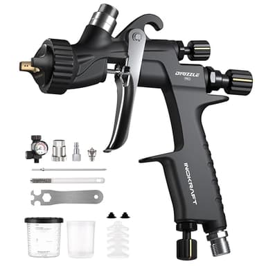 InoKraft Drizzle Pro LVLP Spray Gun, Precise Low-Overspray Performance with Ultra-Light 340g Design. Includes 1.3B/1.3C Nozzles and Accessories, Ideal for Automotive and Industrial Coatings