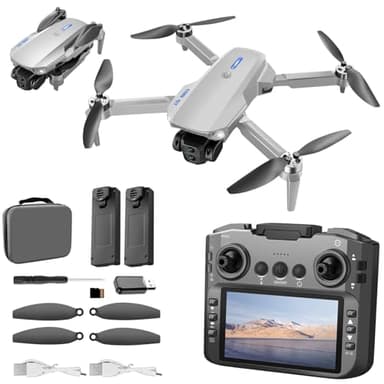 elecci E88 PRO Drone with 4.91 Inches Screen Controller with SD card, 2 batteries, Brushless Motor, Optical Flow Localization, Active Obstacle Avoidance. (Gray-2 batteries)