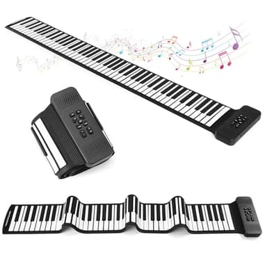 Lujex Roll Up Piano, Portable Silicone Keyboard Perfect for Beginners, Safe Material, Headphone Jack for Quiet Practice, 16 Tones & Record Function, Foldable for Travel (Black) (Black-88Keys)