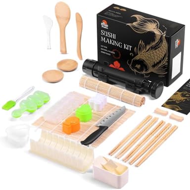 Yang Gien Sushi Making Kit, 27 in 1 Premium Sushi Maker, Suitable for Beginners/Professional Sushi Makers with Sushi Bazooka Roller, Bamboo Sushi Mats, Musubi Presses, Onigiri Mold, Guide Book & More