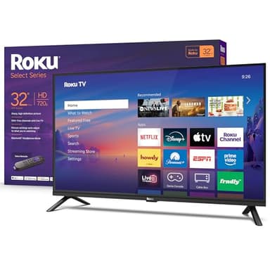 Roku Smart TV 2026 – 32-Inch Select Series, 720p HD TV – Roku TV with Voice Remote – Flat Screen LED Television with Wi-Fi for Streaming Live Local News, Sports, & Movies – Bluetooth Headphone Mode